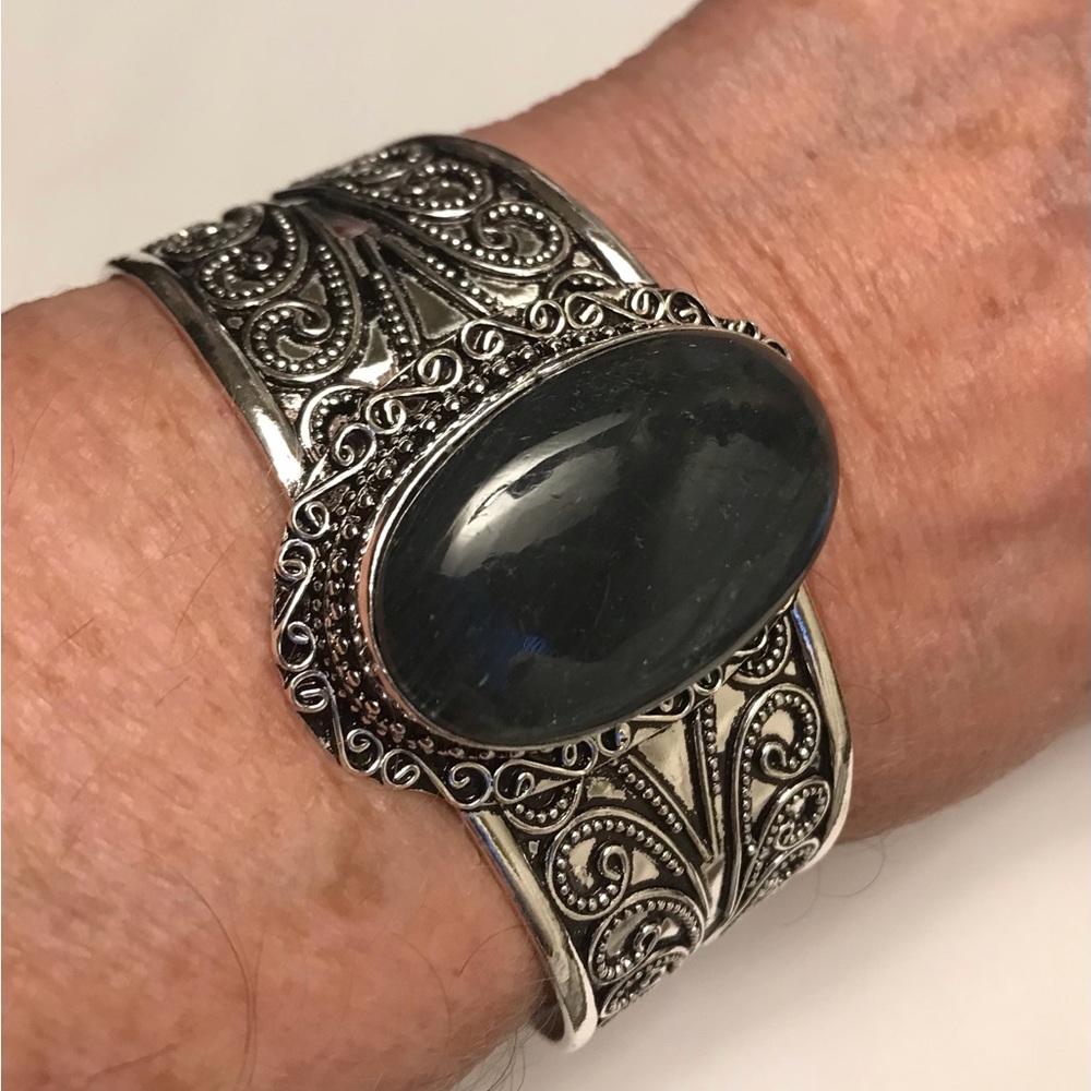 Labradorite Stamped 925 Sterling Silver Cuff Bracelet